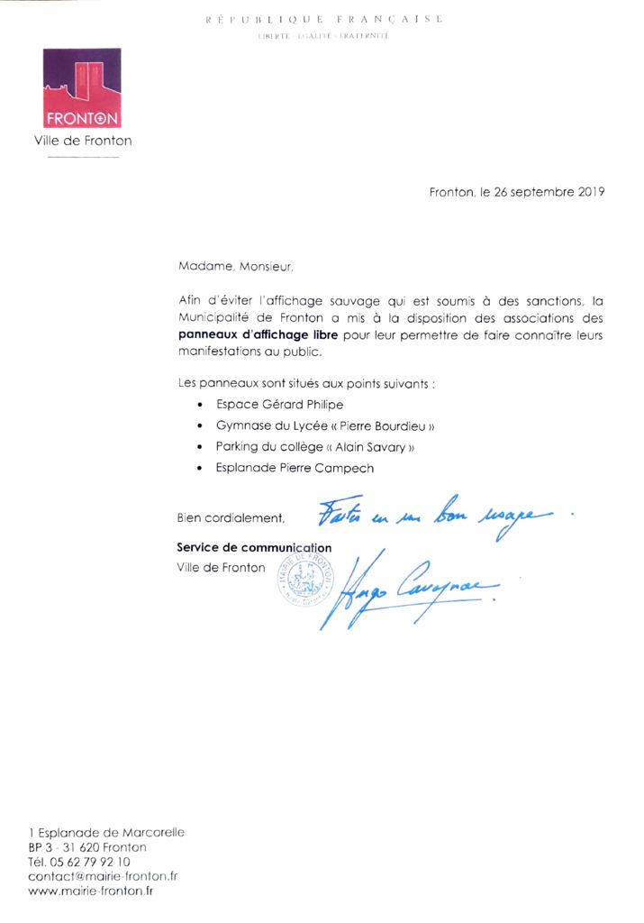 09262019 Panneaux d&rsquo;affichage libre