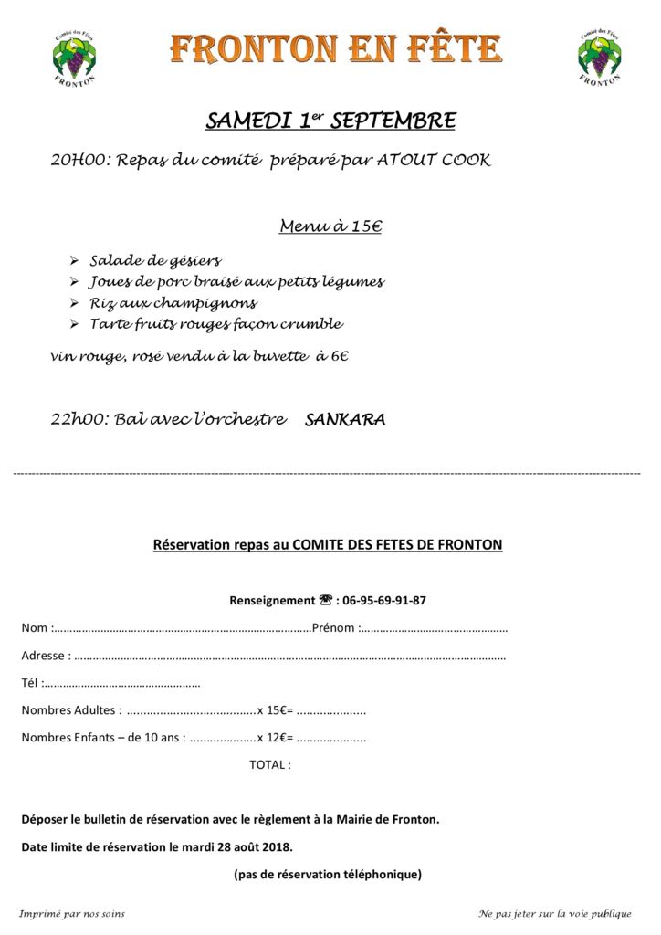 08312018 Réservation repas Fête locale