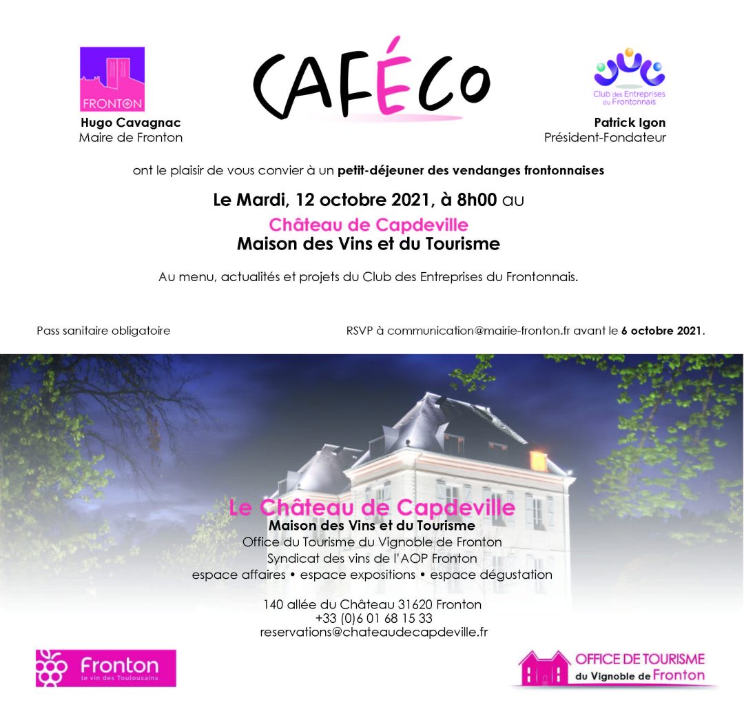 Invitation Petit déjeuner Club des entrepreneurs Château de Capdeville 12.10.2021